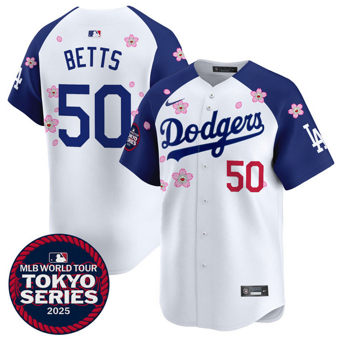 Men Los Angeles Dodgers #50 Betts Tokyo Series 2025 white Limited Stitched Jersey style 2